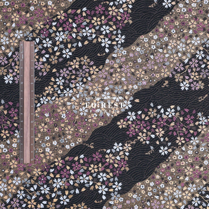 Gold Brocade - Sakura River 水波櫻 fabric Black - FO:REST Fabric 布恩堂Liberty fabrictana lawnjapanese fabricykk zipper