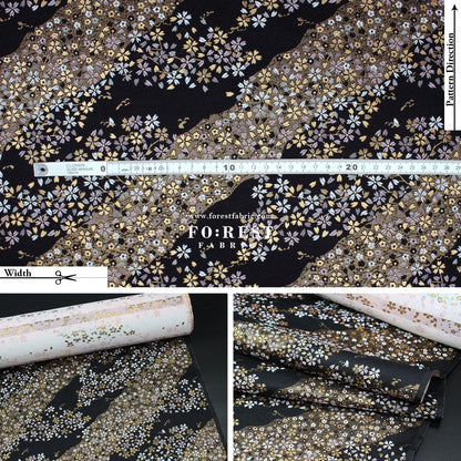 Gold Brocade - Sakura River 水波櫻 fabric Black - FO:REST Fabric 布恩堂Liberty fabrictana lawnjapanese fabricykk zipper