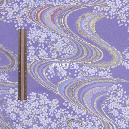 Gold Brocade - Sakura river fabric Purple - FO:REST Fabric 布恩堂Liberty fabrictana lawnjapanese fabricykk zipper