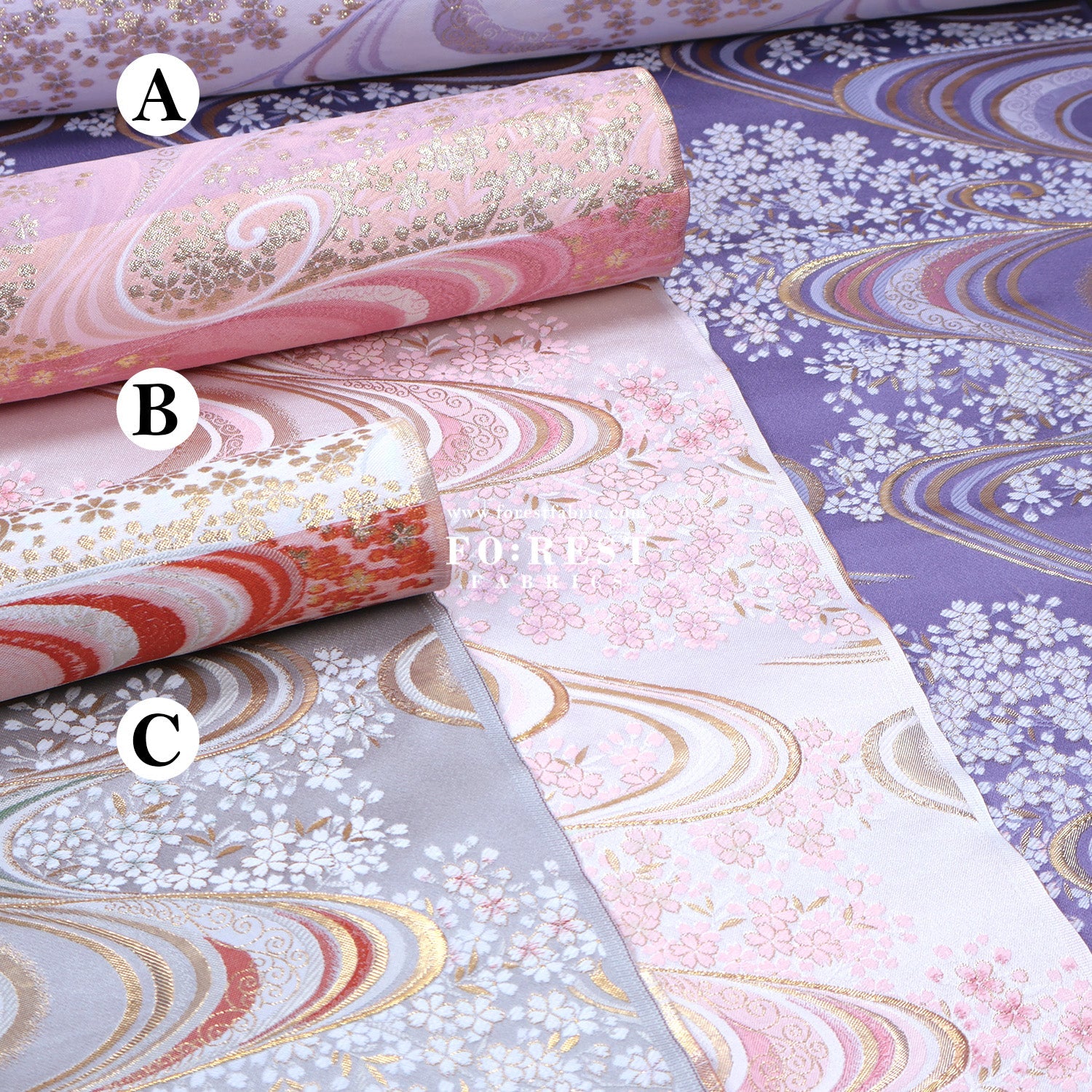 Gold Brocade - Sakura river fabric Purple - FO:REST Fabric 布恩堂Liberty fabrictana lawnjapanese fabricykk zipper