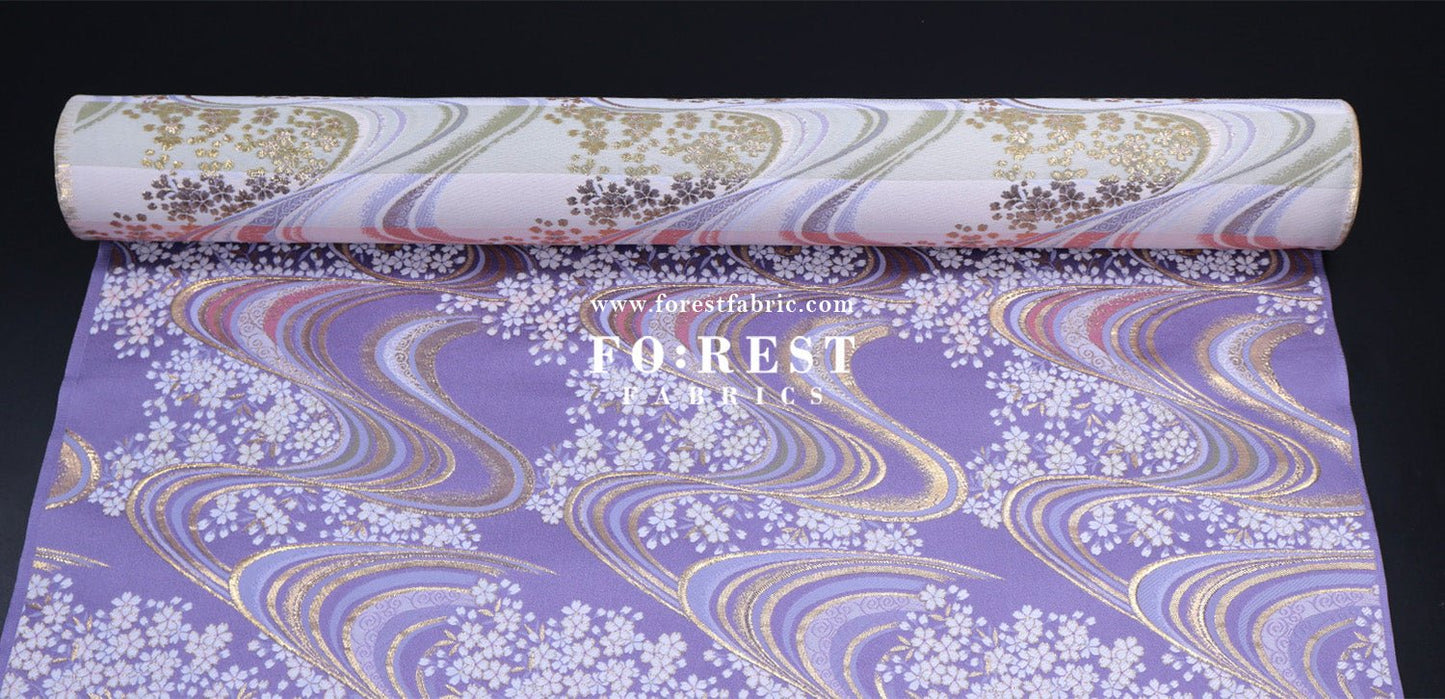 Gold Brocade - Sakura river fabric Purple - FO:REST Fabric 布恩堂Liberty fabrictana lawnjapanese fabricykk zipper