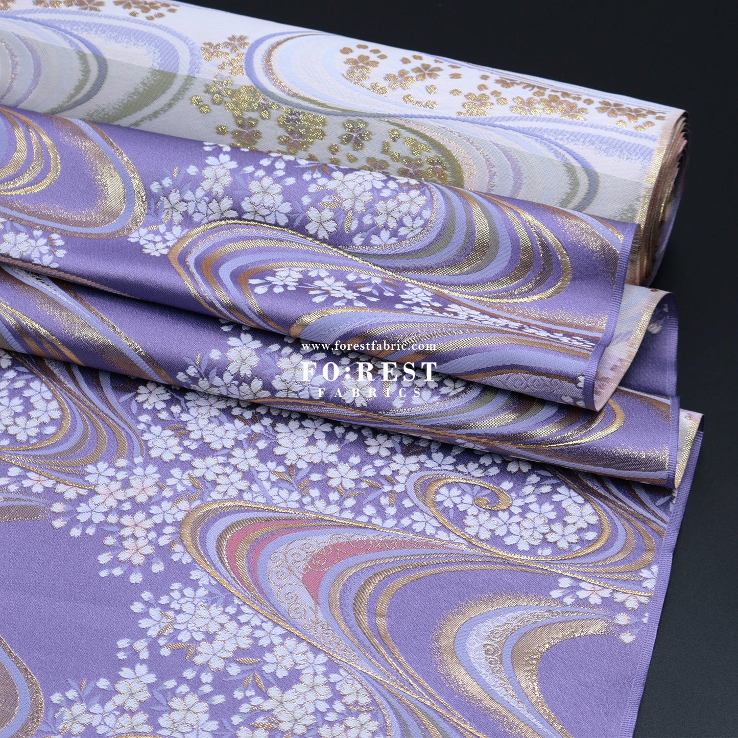 Gold Brocade - Sakura river fabric Purple - FO:REST Fabric 布恩堂Liberty fabrictana lawnjapanese fabricykk zipper