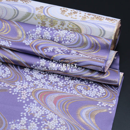 Gold Brocade - Sakura river fabric Purple - FO:REST Fabric 布恩堂Liberty fabrictana lawnjapanese fabricykk zipper