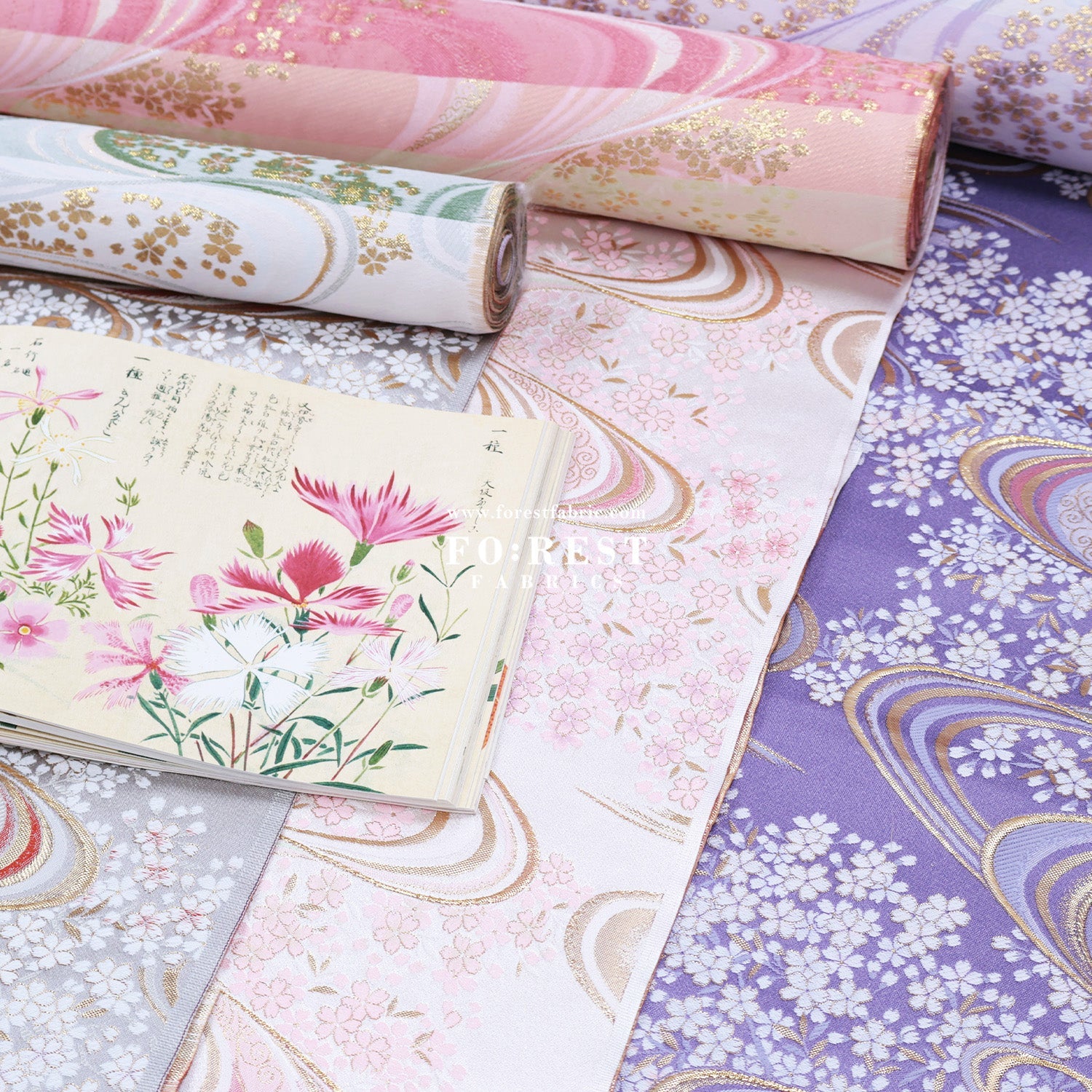 Gold Brocade - Sakura river fabric Purple - FO:REST Fabric 布恩堂Liberty fabrictana lawnjapanese fabricykk zipper
