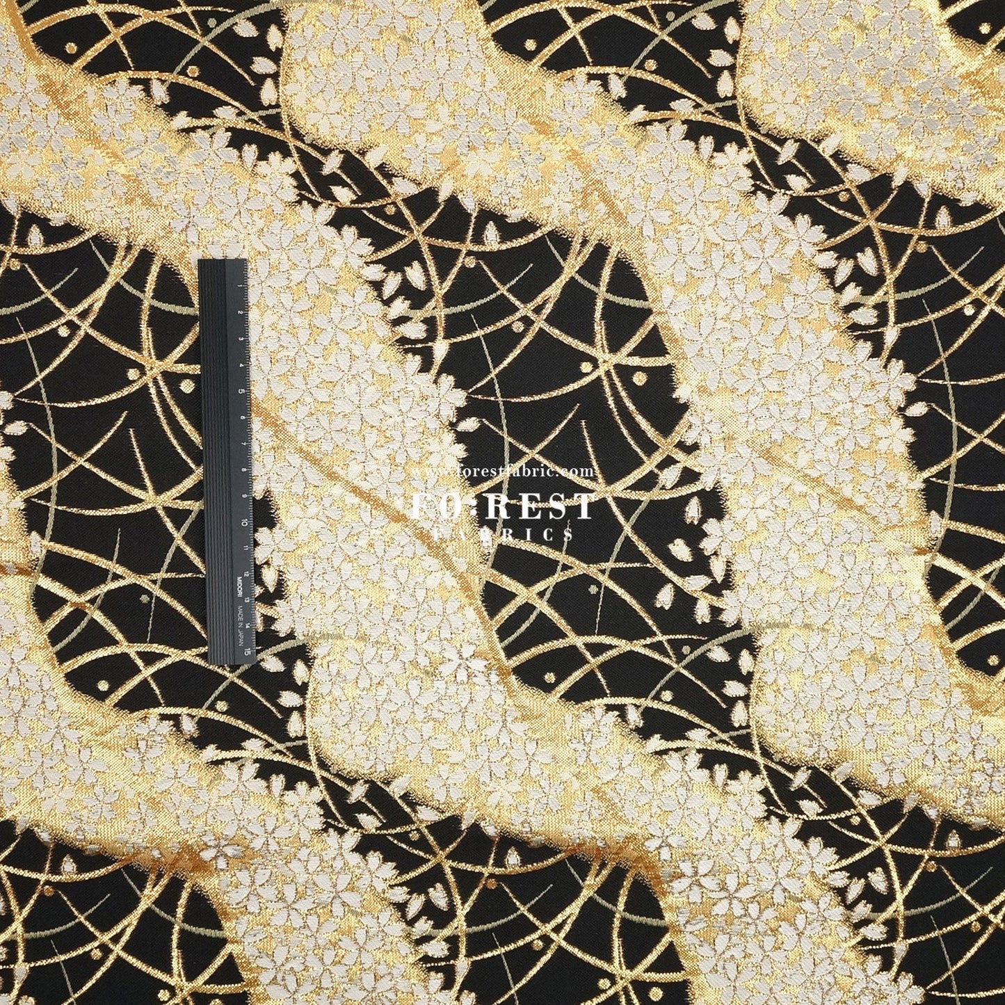 Gold Brocade - Sakura River Flower fabric Black - FO:REST Fabric 布恩堂Liberty fabrictana lawnjapanese fabricykk zipper