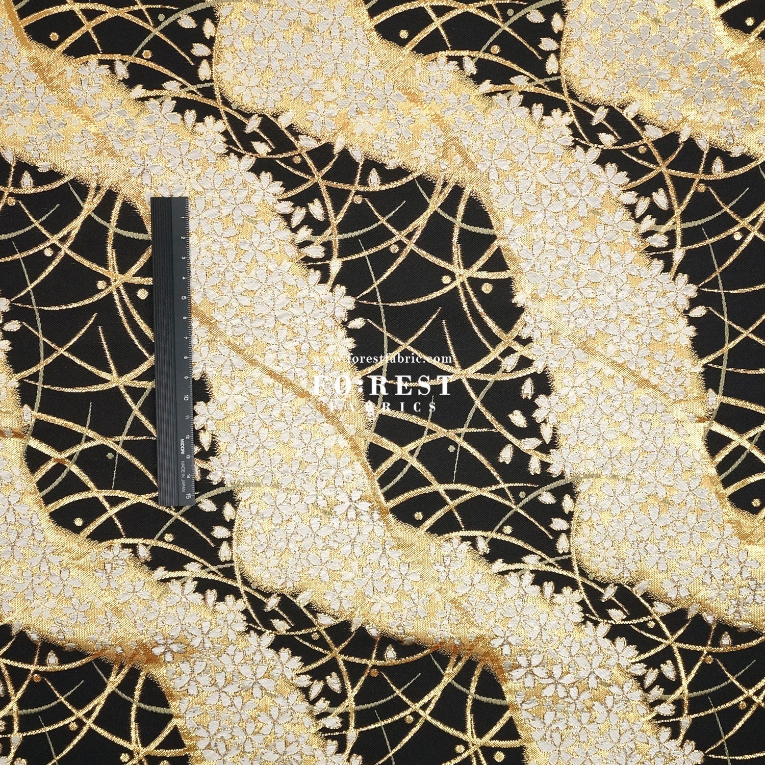 Gold Brocade - Sakura River Flower fabric Black - FO:REST Fabric 布恩堂Liberty fabrictana lawnjapanese fabricykk zipper