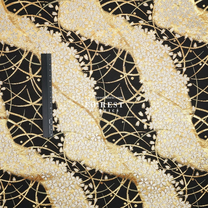 Gold Brocade - Sakura River Flower fabric Black - FO:REST Fabric 布恩堂Liberty fabrictana lawnjapanese fabricykk zipper