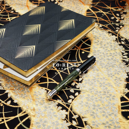 Gold Brocade - Sakura River Flower fabric Black - FO:REST Fabric 布恩堂Liberty fabrictana lawnjapanese fabricykk zipper