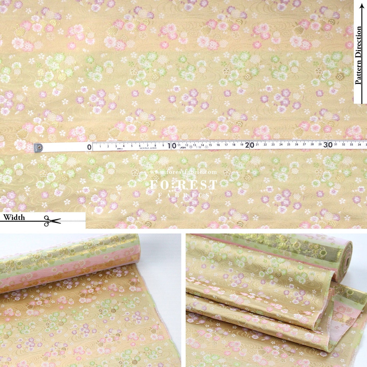 Gold Brocade - Sakura River flower fabric - FO:REST Fabric 布恩堂Liberty fabrictana lawnjapanese fabricykk zipper
