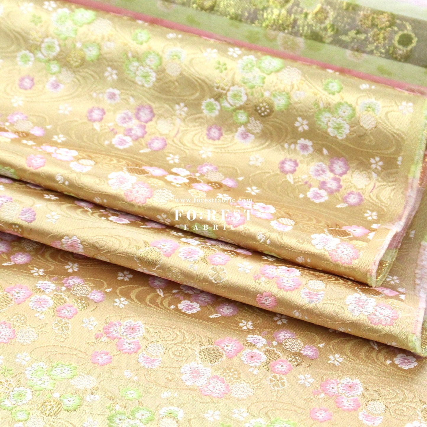 Gold Brocade - Sakura River flower fabric - FO:REST Fabric 布恩堂Liberty fabrictana lawnjapanese fabricykk zipper
