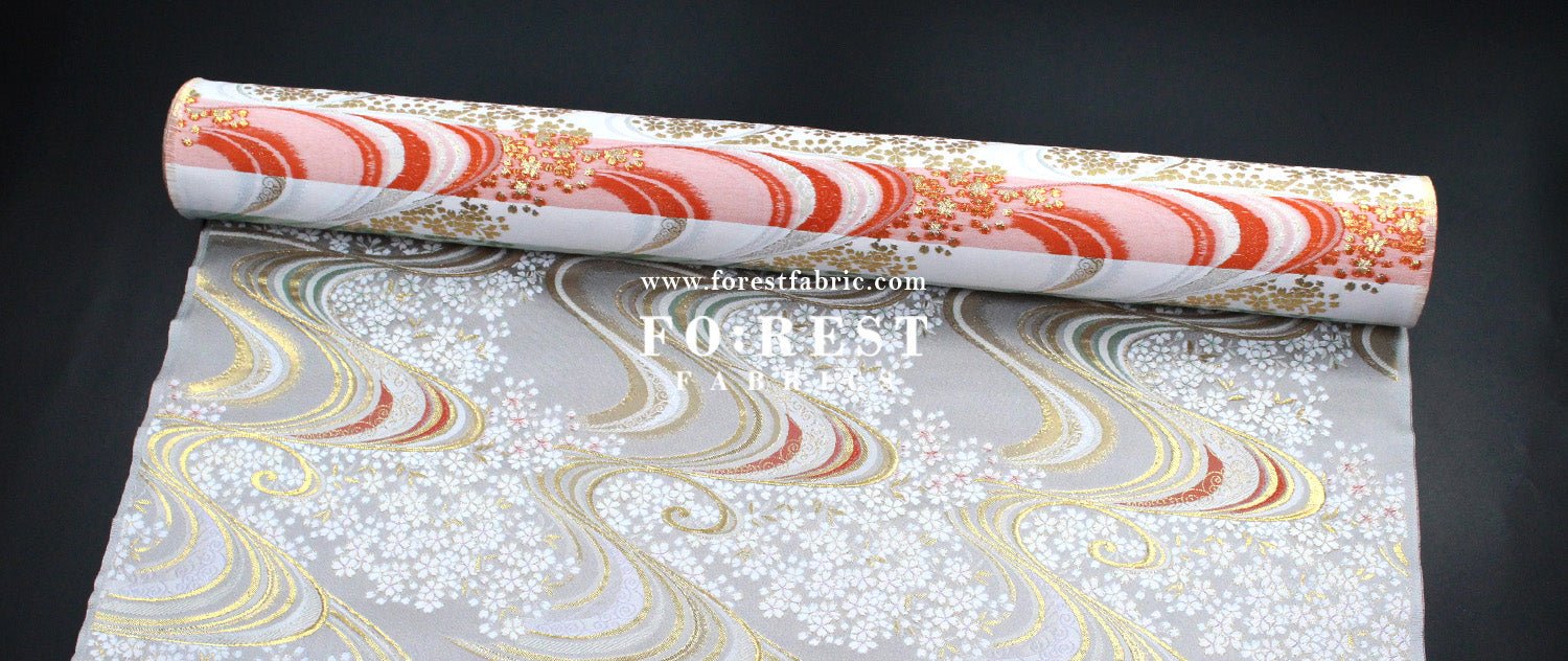 Gold Brocade - Sakura river Milky Gray fabric - FO:REST Fabric 布恩堂Liberty fabrictana lawnjapanese fabricykk zipper