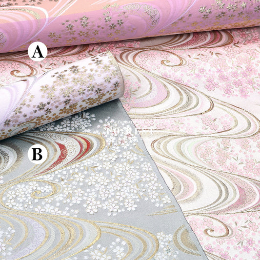 Gold Brocade - Sakura river Milky Gray fabric - FO:REST Fabric 布恩堂Liberty fabrictana lawnjapanese fabricykk zipper