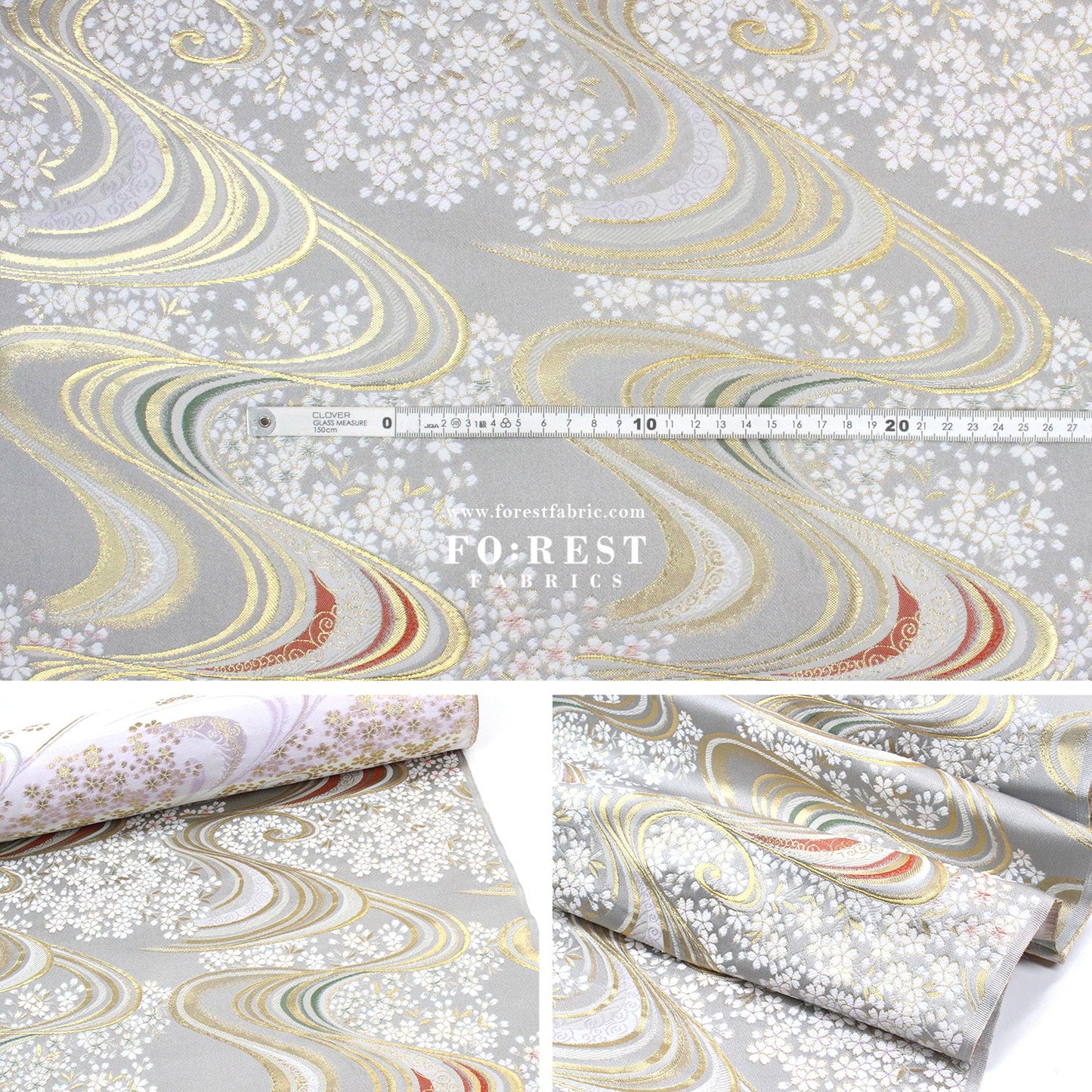 Gold Brocade - Sakura river Milky Gray fabric - FO:REST Fabric 布恩堂Liberty fabrictana lawnjapanese fabricykk zipper