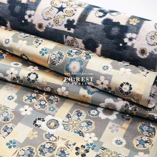 Gold Brocade - sakura square fabric Graygold - FO:REST Fabric 布恩堂Liberty fabrictana lawnjapanese fabricykk zipper