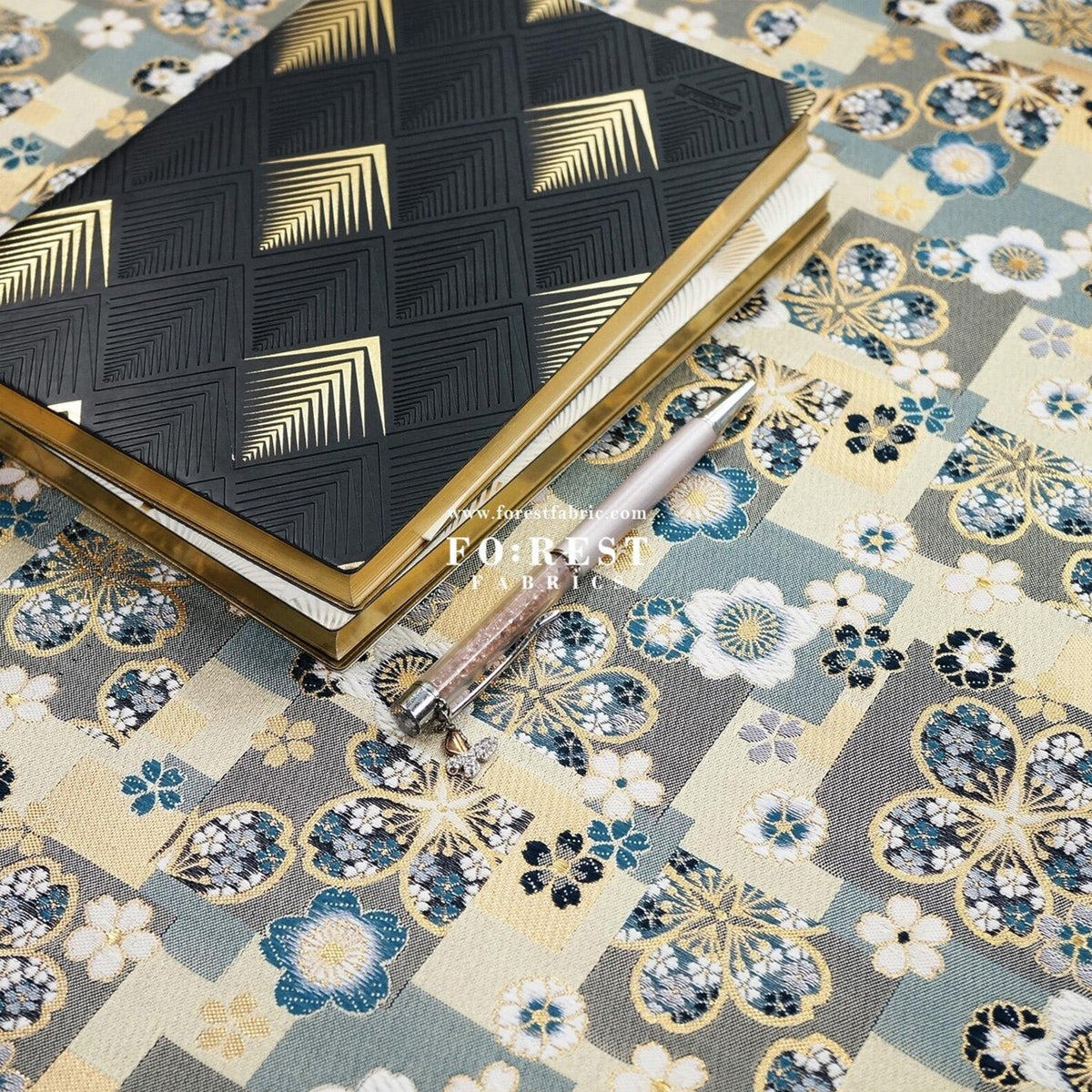 Gold Brocade - sakura square fabric Graygold - FO:REST Fabric 布恩堂Liberty fabrictana lawnjapanese fabricykk zipper