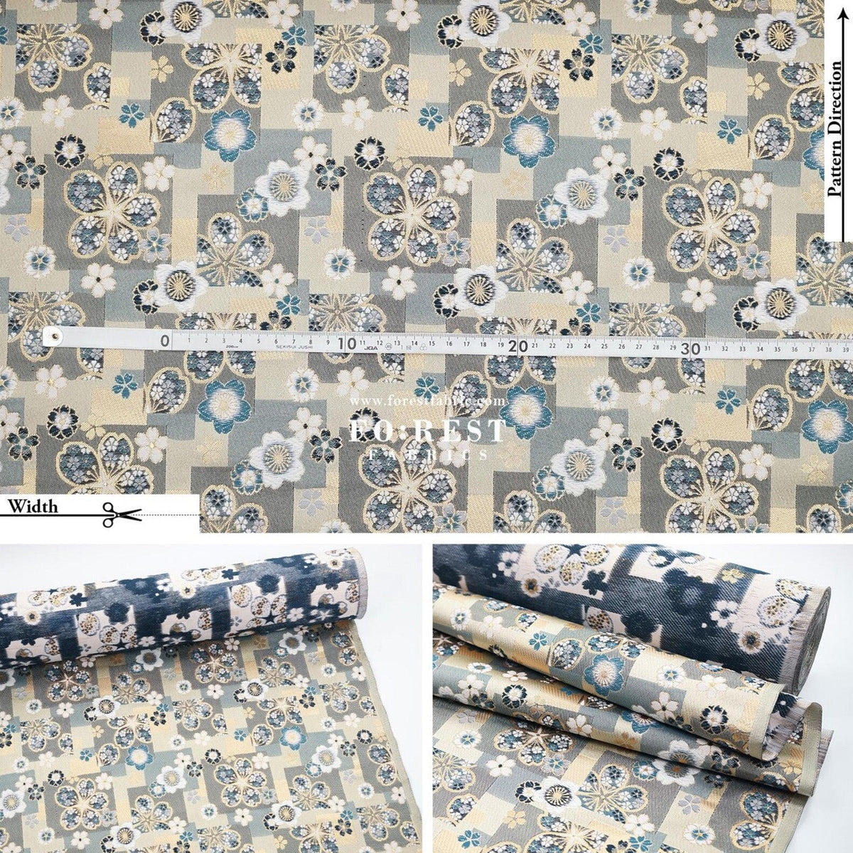 Gold Brocade - sakura square fabric Graygold - FO:REST Fabric 布恩堂Liberty fabrictana lawnjapanese fabricykk zipper