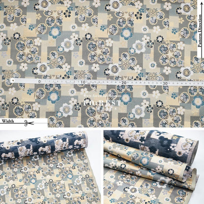 Gold Brocade - sakura square fabric Graygold - FO:REST Fabric 布恩堂Liberty fabrictana lawnjapanese fabricykk zipper