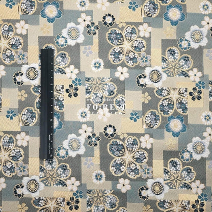 Gold Brocade - sakura square fabric Graygold - FO:REST Fabric 布恩堂Liberty fabrictana lawnjapanese fabricykk zipper