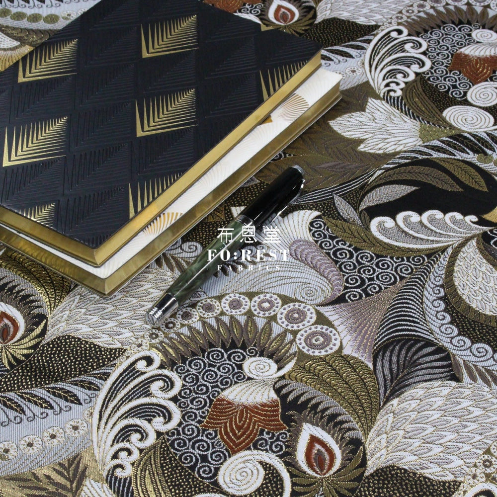 Gold Brocade - Sea Fabric Black Polyester