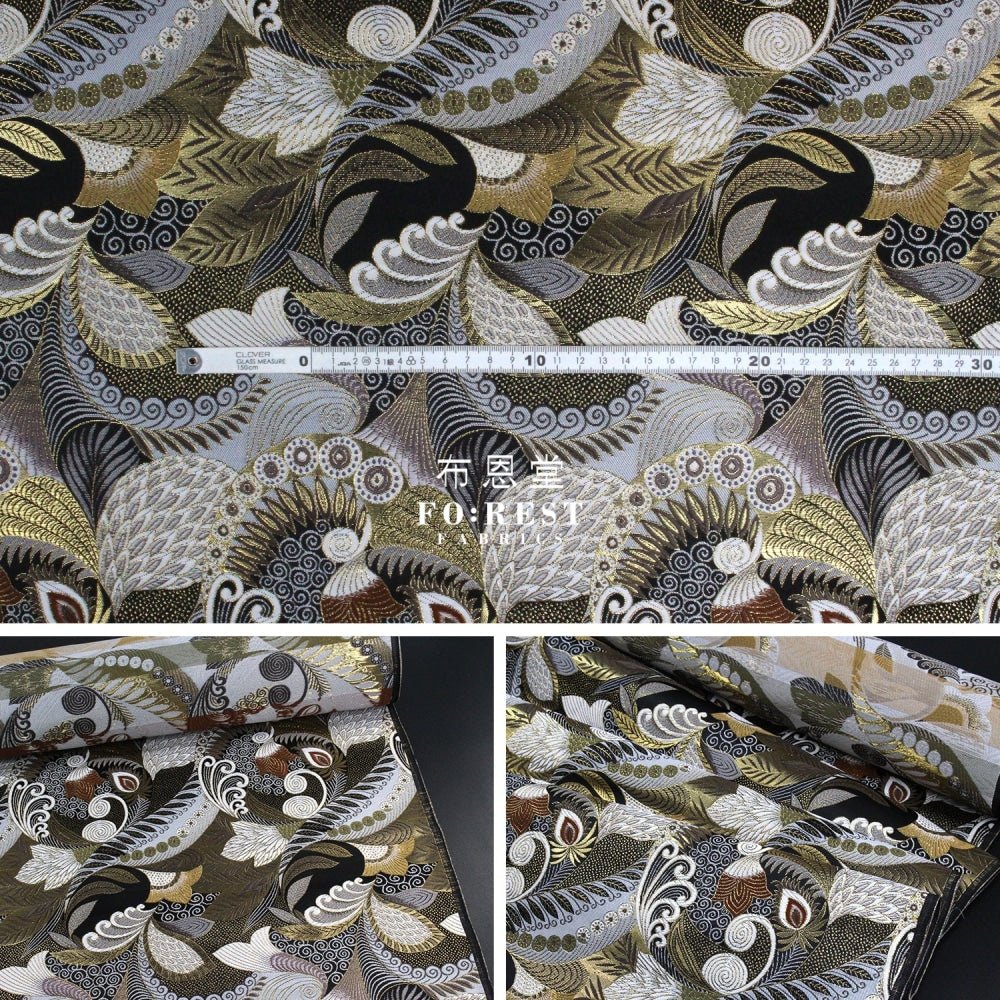 Gold Brocade - Sea fabric BLACK - FO:REST Fabric 布恩堂Liberty fabrictana lawnjapanese fabricykk zipper