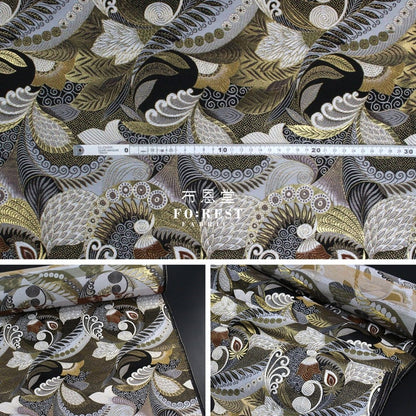 Gold Brocade - Sea fabric BLACK - FO:REST Fabric 布恩堂Liberty fabrictana lawnjapanese fabricykk zipper