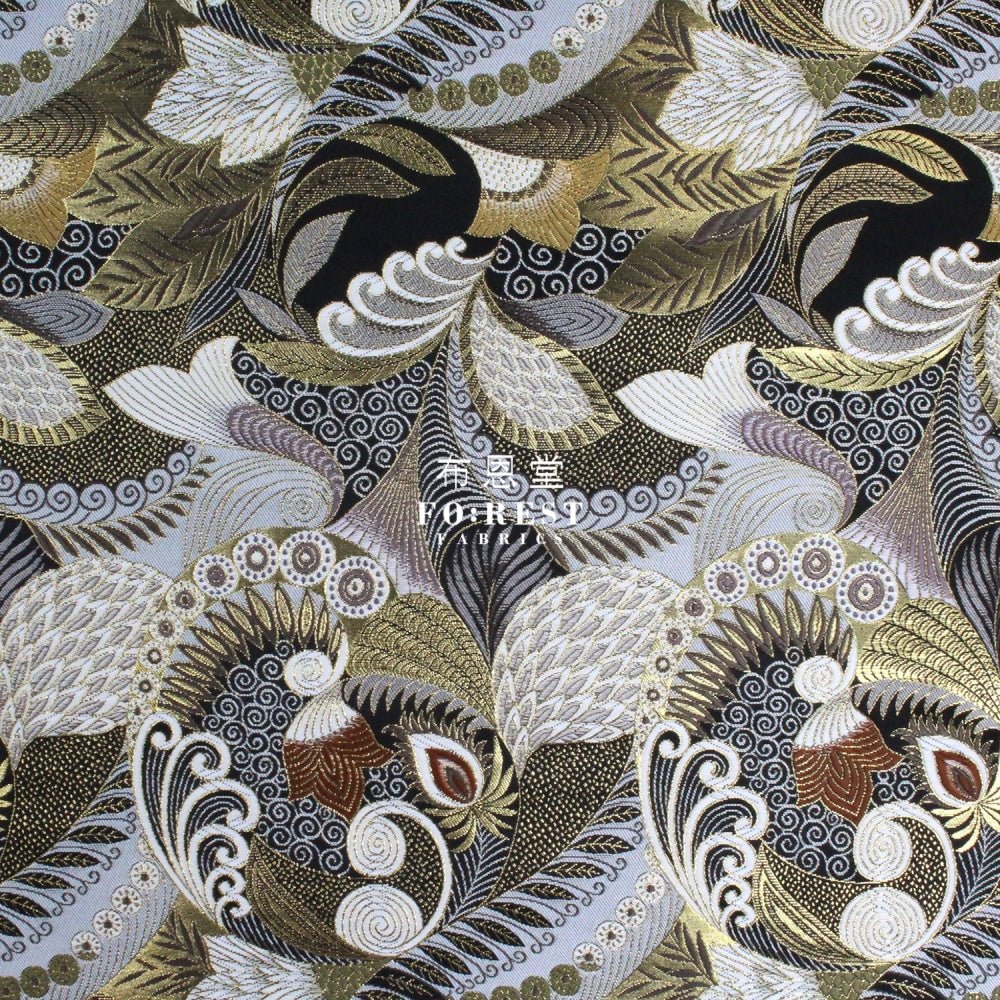 Gold Brocade - Sea fabric BLACK - FO:REST Fabric 布恩堂Liberty fabrictana lawnjapanese fabricykk zipper