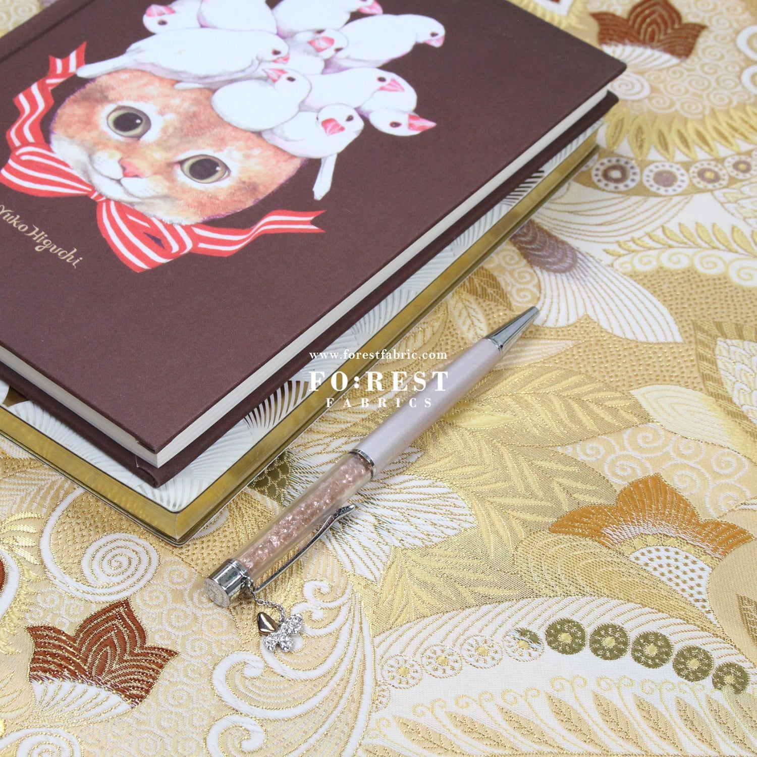 Gold Brocade - Sea fabric Gold - FO:REST Fabric 布恩堂Liberty fabrictana lawnjapanese fabricykk zipper