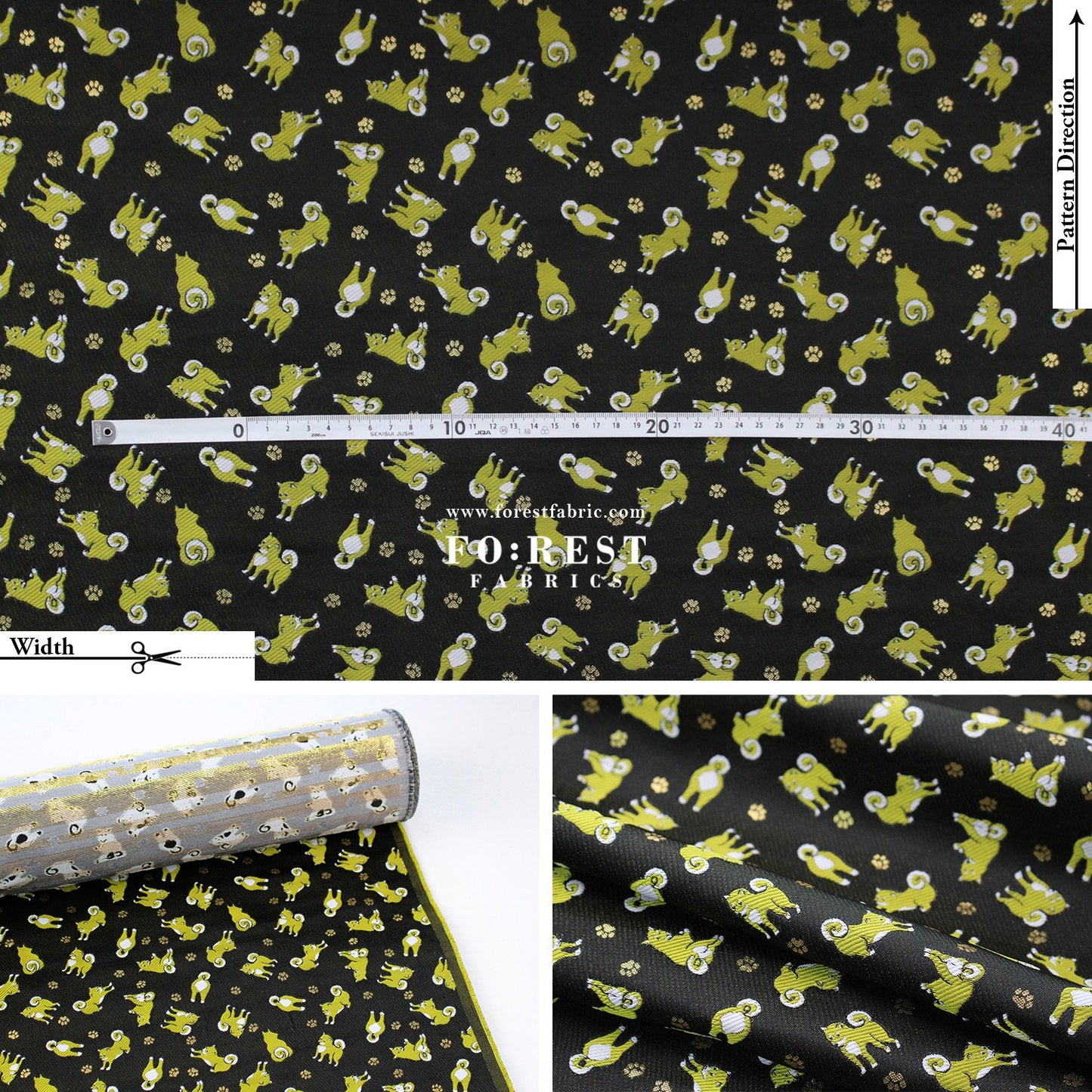 Gold Brocade - Shiba inu Dogs fabric Blacklime - FO:REST Fabric 布恩堂Liberty fabrictana lawnjapanese fabricykk zipper