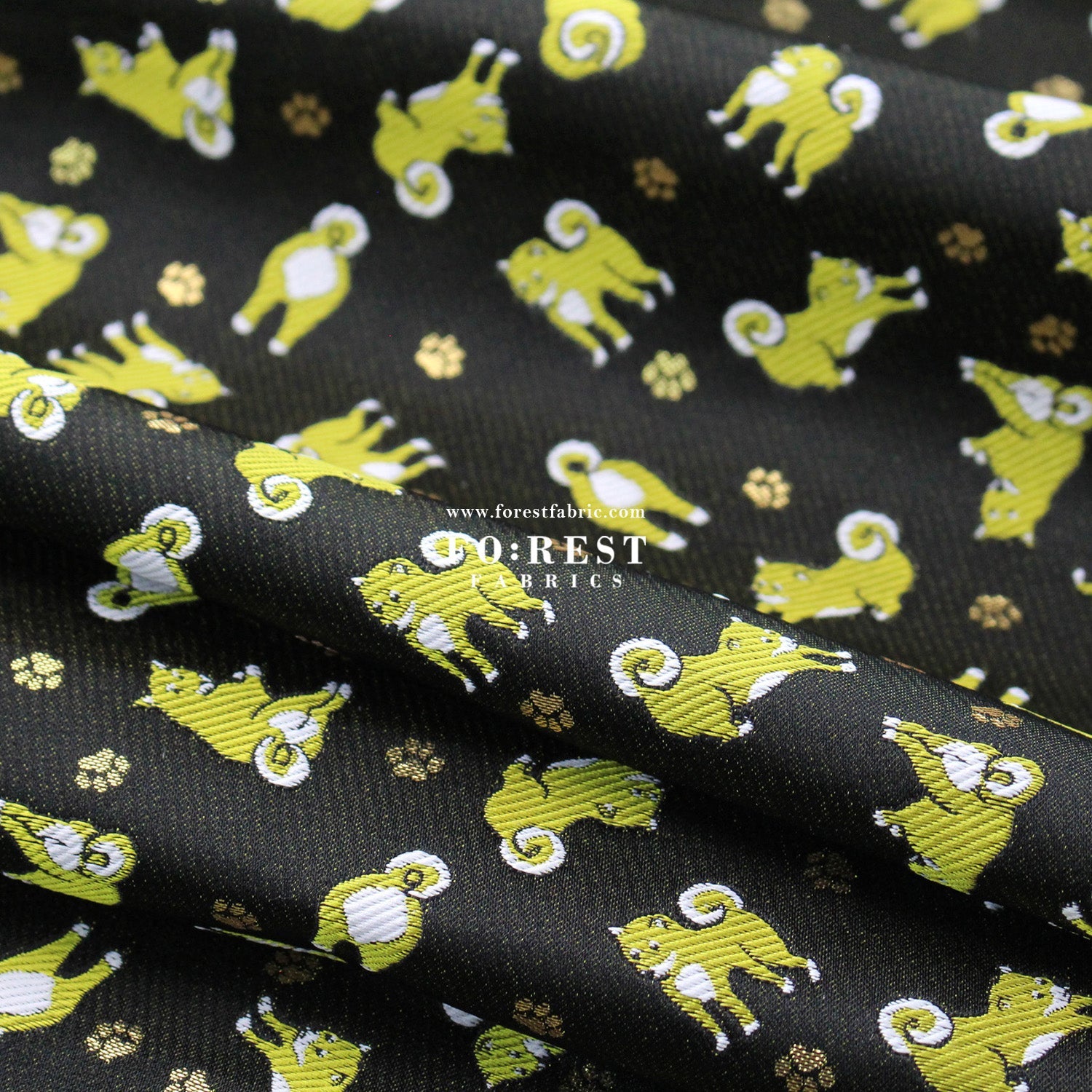 Gold Brocade - Shiba inu Dogs fabric Blacklime - FO:REST Fabric 布恩堂Liberty fabrictana lawnjapanese fabricykk zipper