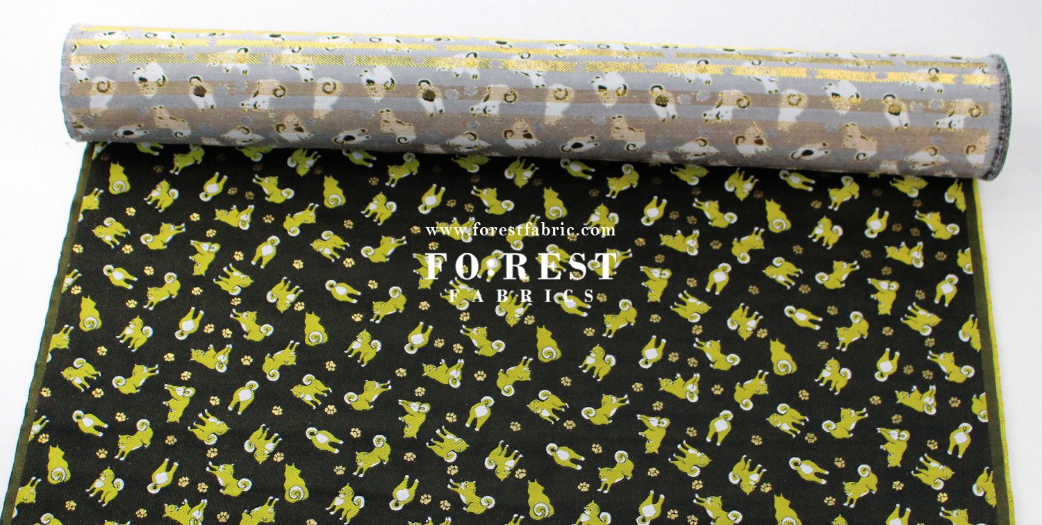 Gold Brocade - Shiba inu Dogs fabric Blacklime - FO:REST Fabric 布恩堂Liberty fabrictana lawnjapanese fabricykk zipper