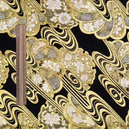 Gold Brocade - Shimmering Currents Floral fabric Black - FO:REST Fabric 布恩堂Liberty fabrictana lawnjapanese fabricykk zipper