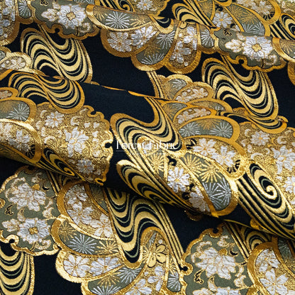 Gold Brocade - Shimmering Currents Floral fabric Black - FO:REST Fabric 布恩堂Liberty fabrictana lawnjapanese fabricykk zipper