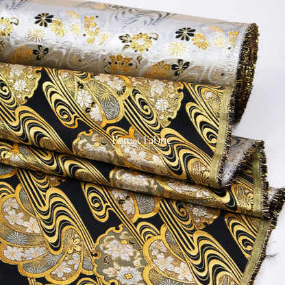 Gold Brocade - Shimmering Currents Floral fabric Black - FO:REST Fabric 布恩堂Liberty fabrictana lawnjapanese fabricykk zipper