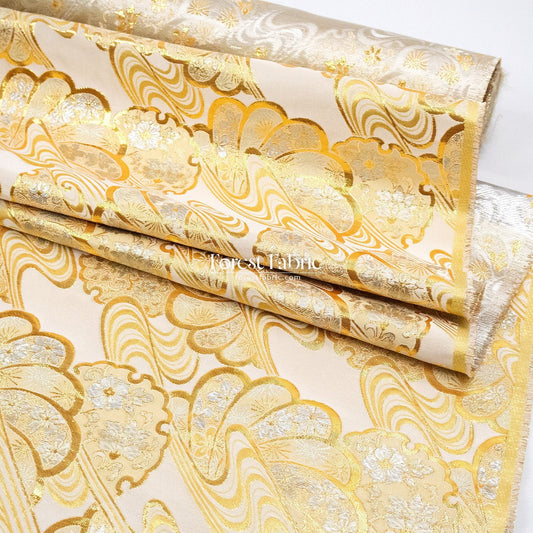 Gold Brocade - Shimmering Currents Floral fabric - FO:REST Fabric 布恩堂Liberty fabrictana lawnjapanese fabricykk zipper