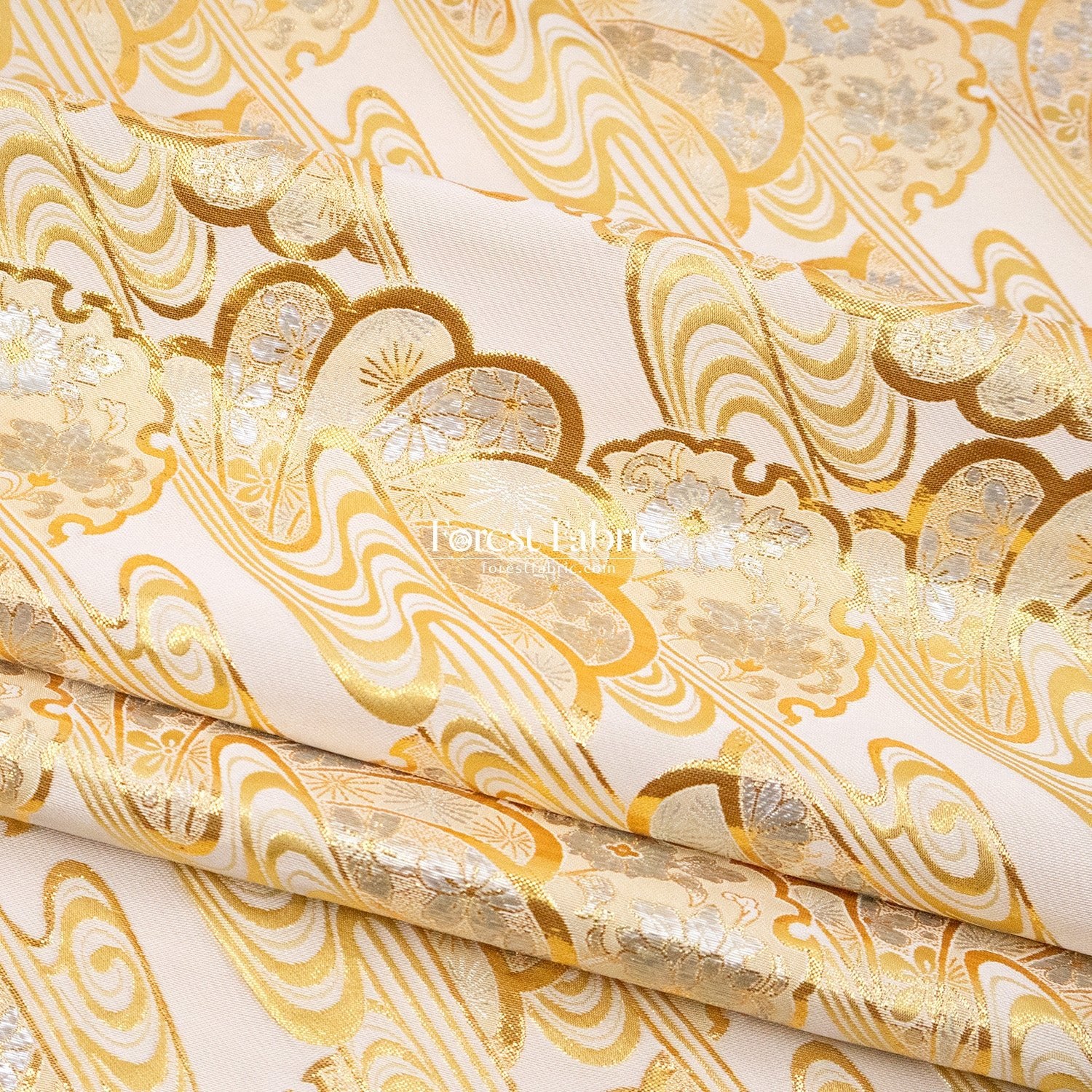Gold Brocade - Shimmering Currents Floral fabric - FO:REST Fabric 布恩堂Liberty fabrictana lawnjapanese fabricykk zipper