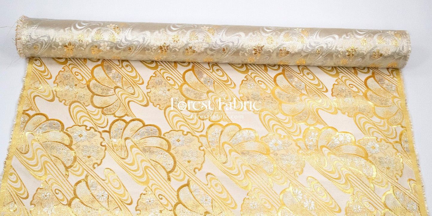 Gold Brocade - Shimmering Currents Floral fabric - FO:REST Fabric 布恩堂Liberty fabrictana lawnjapanese fabricykk zipper