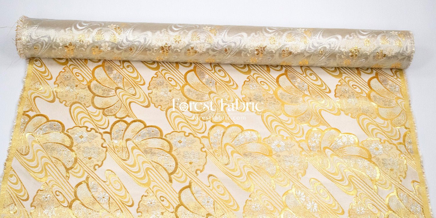 Gold Brocade - Shimmering Currents Floral fabric - FO:REST Fabric 布恩堂Liberty fabrictana lawnjapanese fabricykk zipper