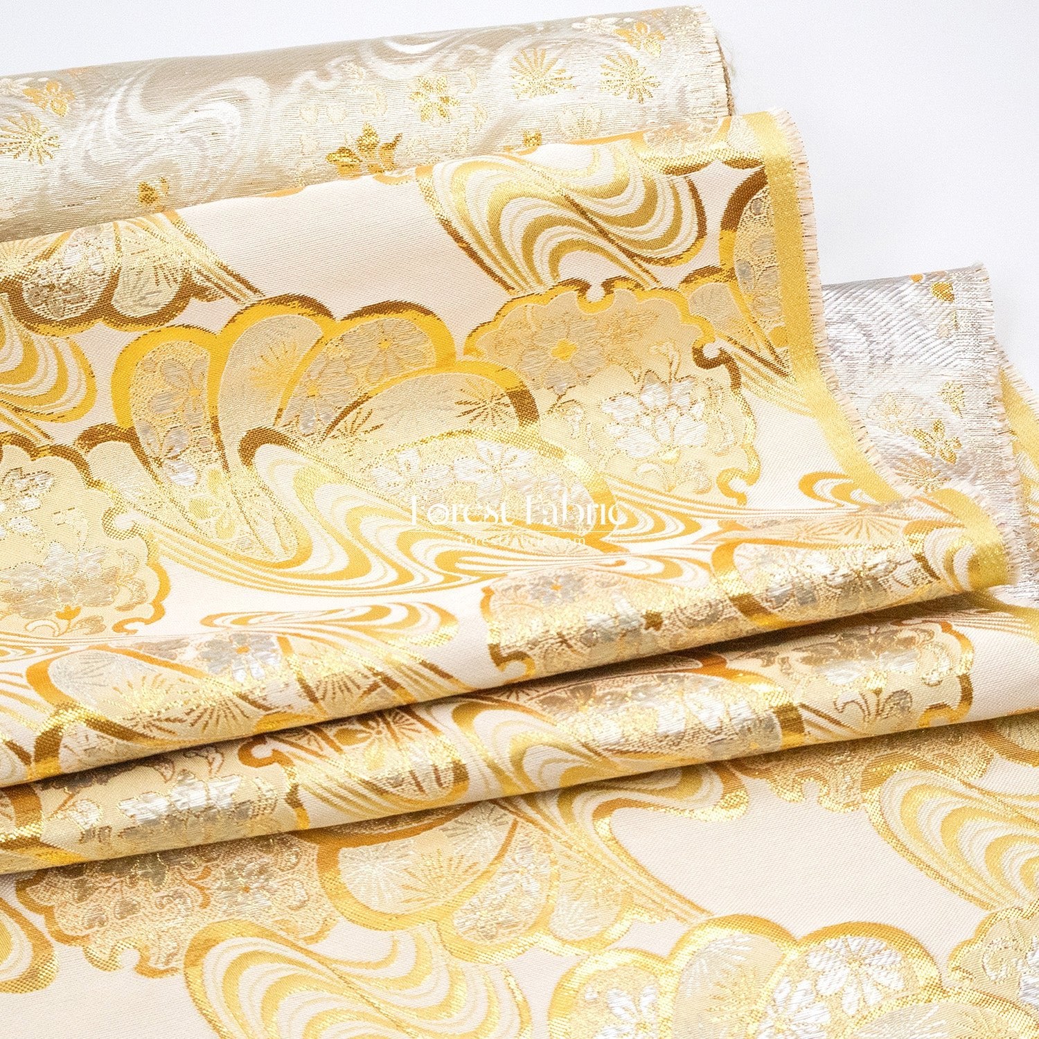 Gold Brocade - Shimmering Currents Floral fabric - FO:REST Fabric 布恩堂Liberty fabrictana lawnjapanese fabricykk zipper