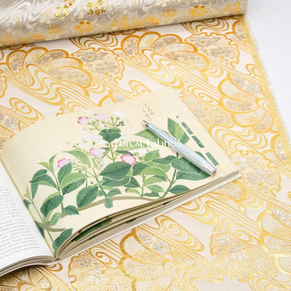 Gold Brocade - Shimmering Currents Floral fabric - FO:REST Fabric 布恩堂Liberty fabrictana lawnjapanese fabricykk zipper