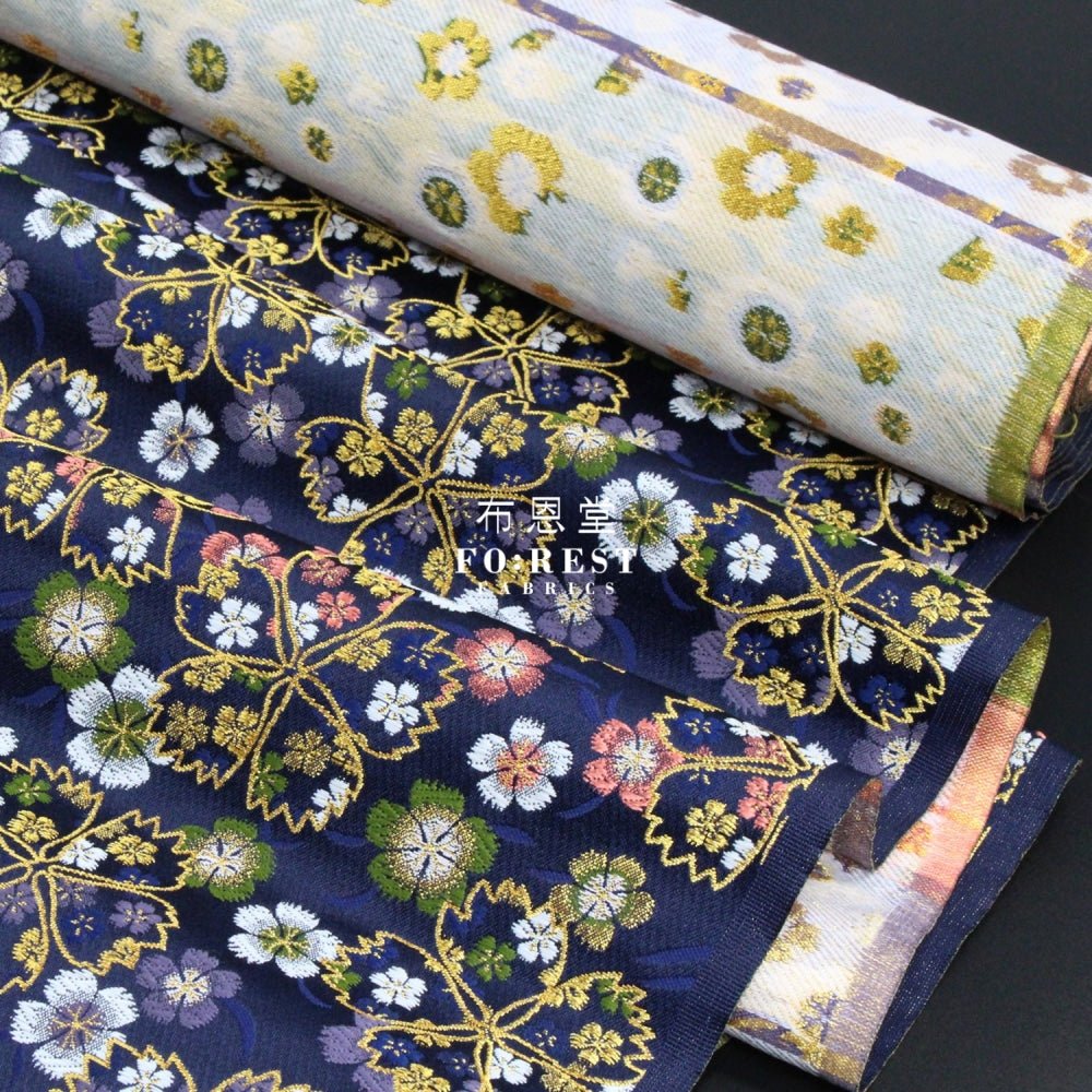 Gold Brocade - Shiny Sakura fabric NAVY - FO:REST Fabric 布恩堂Liberty fabrictana lawnjapanese fabricykk zipper
