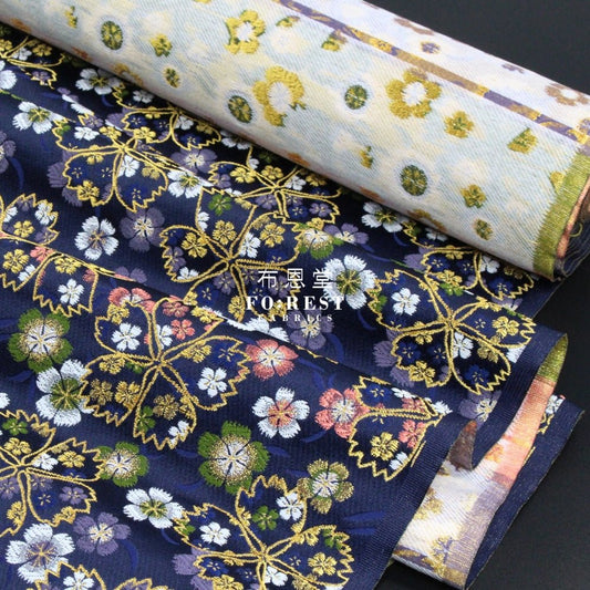Gold Brocade - Shiny Sakura fabric NAVY - FO:REST Fabric 布恩堂Liberty fabrictana lawnjapanese fabricykk zipper