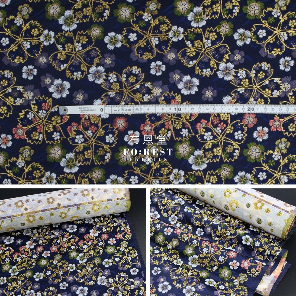 Gold Brocade - Shiny Sakura fabric NAVY - FO:REST Fabric 布恩堂Liberty fabrictana lawnjapanese fabricykk zipper