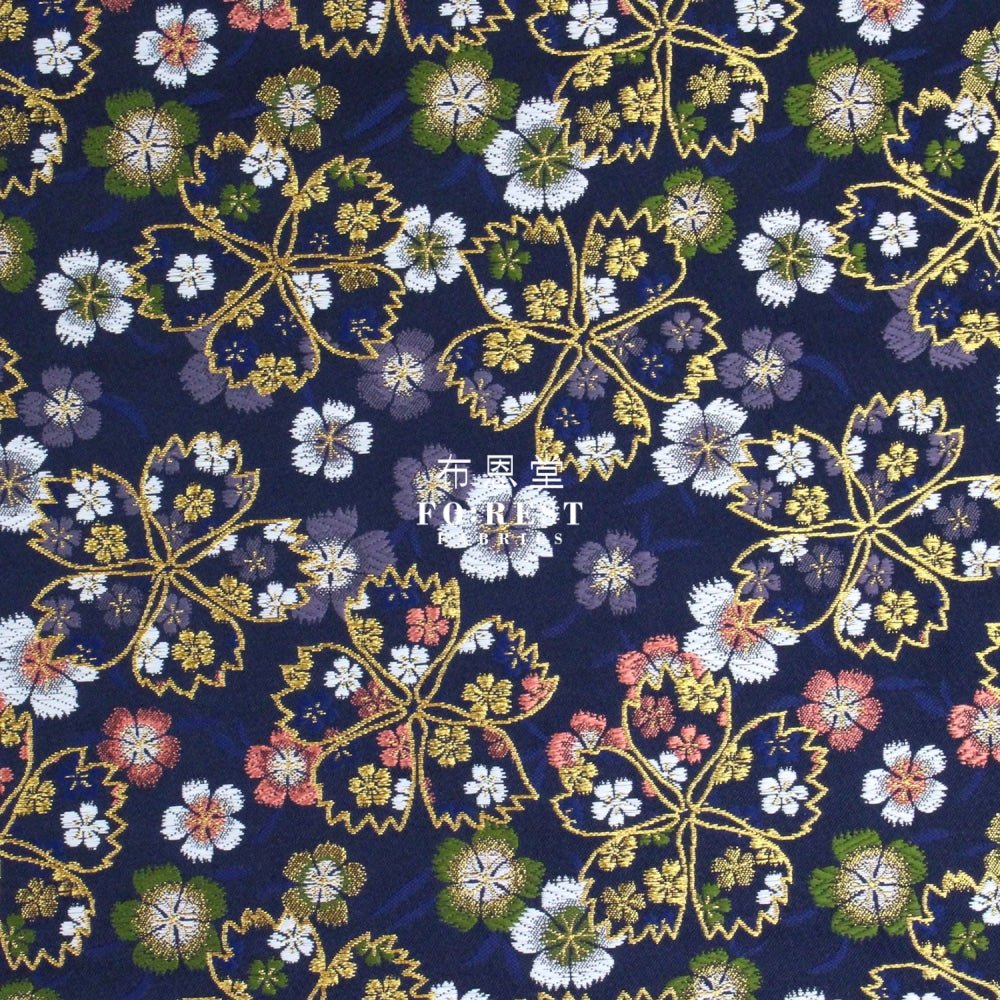 Gold Brocade - Shiny Sakura fabric NAVY - FO:REST Fabric 布恩堂Liberty fabrictana lawnjapanese fabricykk zipper