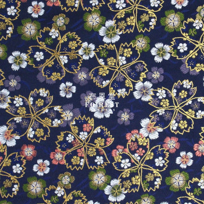 Gold Brocade - Shiny Sakura fabric NAVY - FO:REST Fabric 布恩堂Liberty fabrictana lawnjapanese fabricykk zipper