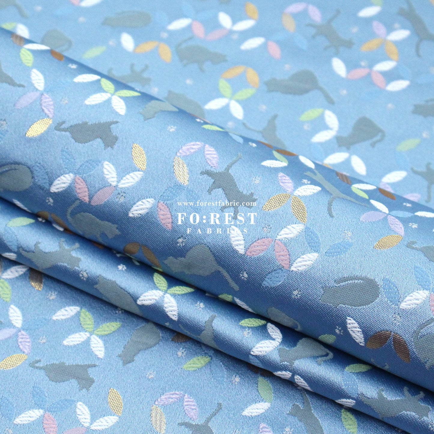 Gold Brocade - Shippo Cats fabric Blue - FO:REST Fabric 布恩堂Liberty fabrictana lawnjapanese fabricykk zipper