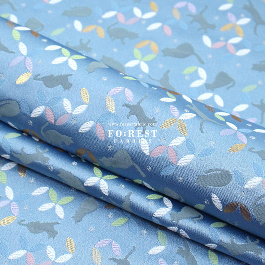 Gold Brocade - Shippo Cats fabric Blue - FO:REST Fabric 布恩堂Liberty fabrictana lawnjapanese fabricykk zipper