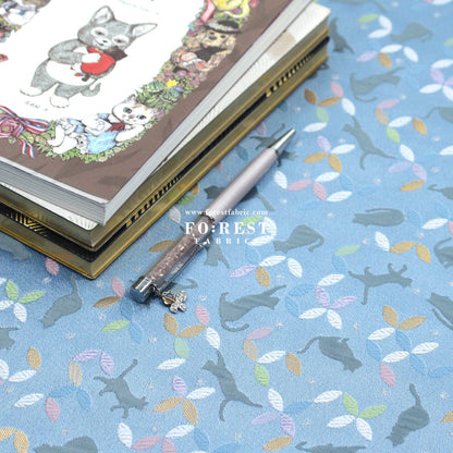 Gold Brocade - Shippo Cats fabric Blue - FO:REST Fabric 布恩堂Liberty fabrictana lawnjapanese fabricykk zipper