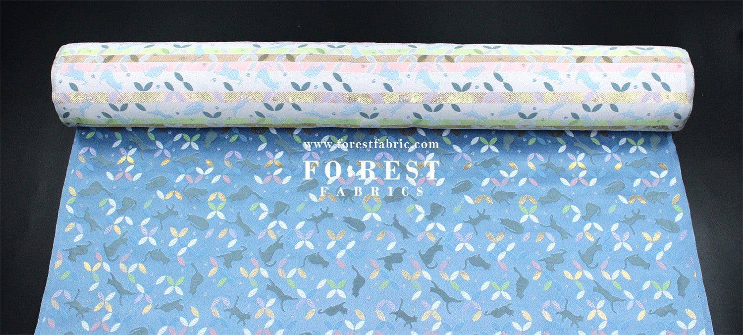 Gold Brocade - Shippo Cats fabric Blue - FO:REST Fabric 布恩堂Liberty fabrictana lawnjapanese fabricykk zipper