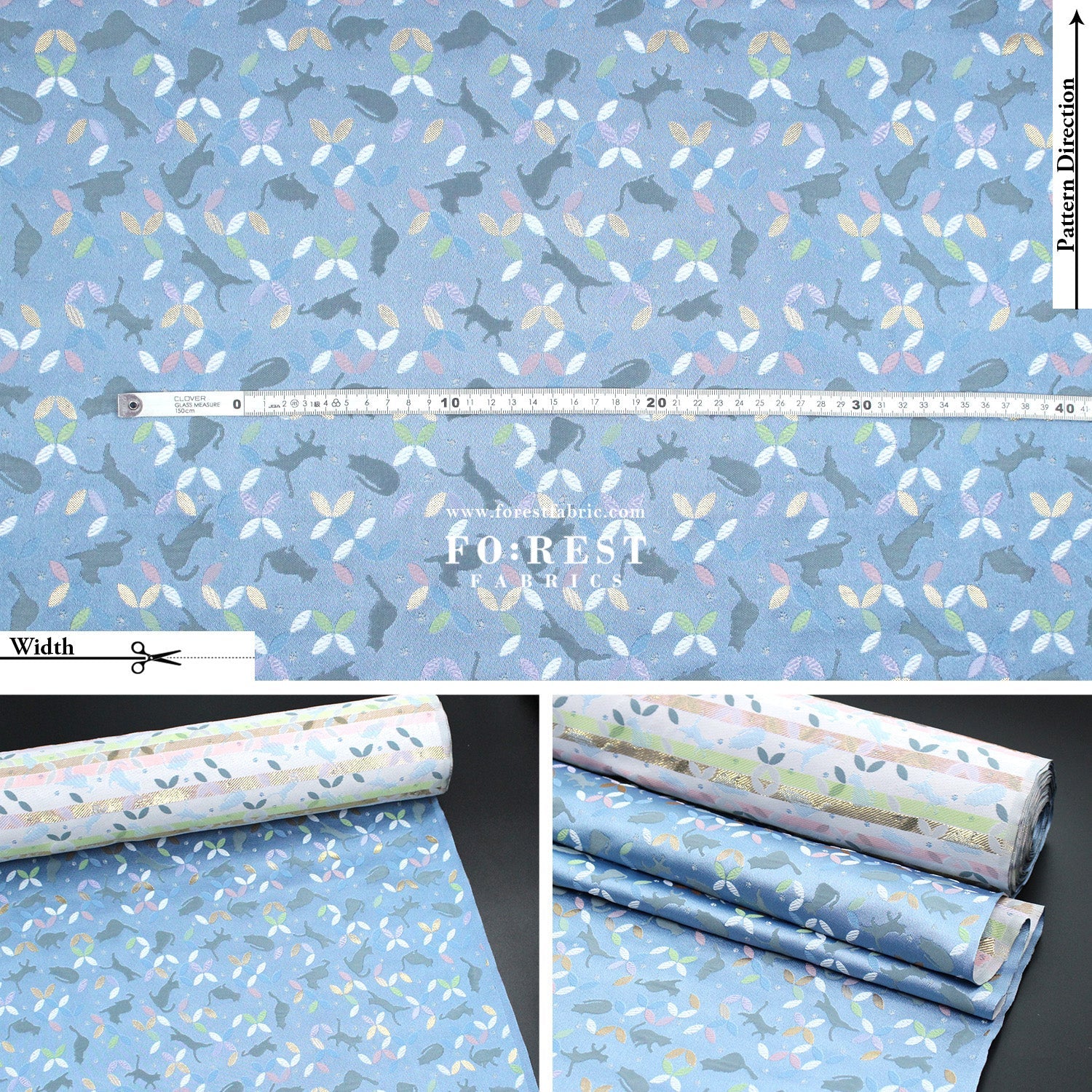 Gold Brocade - Shippo Cats fabric Blue - FO:REST Fabric 布恩堂Liberty fabrictana lawnjapanese fabricykk zipper