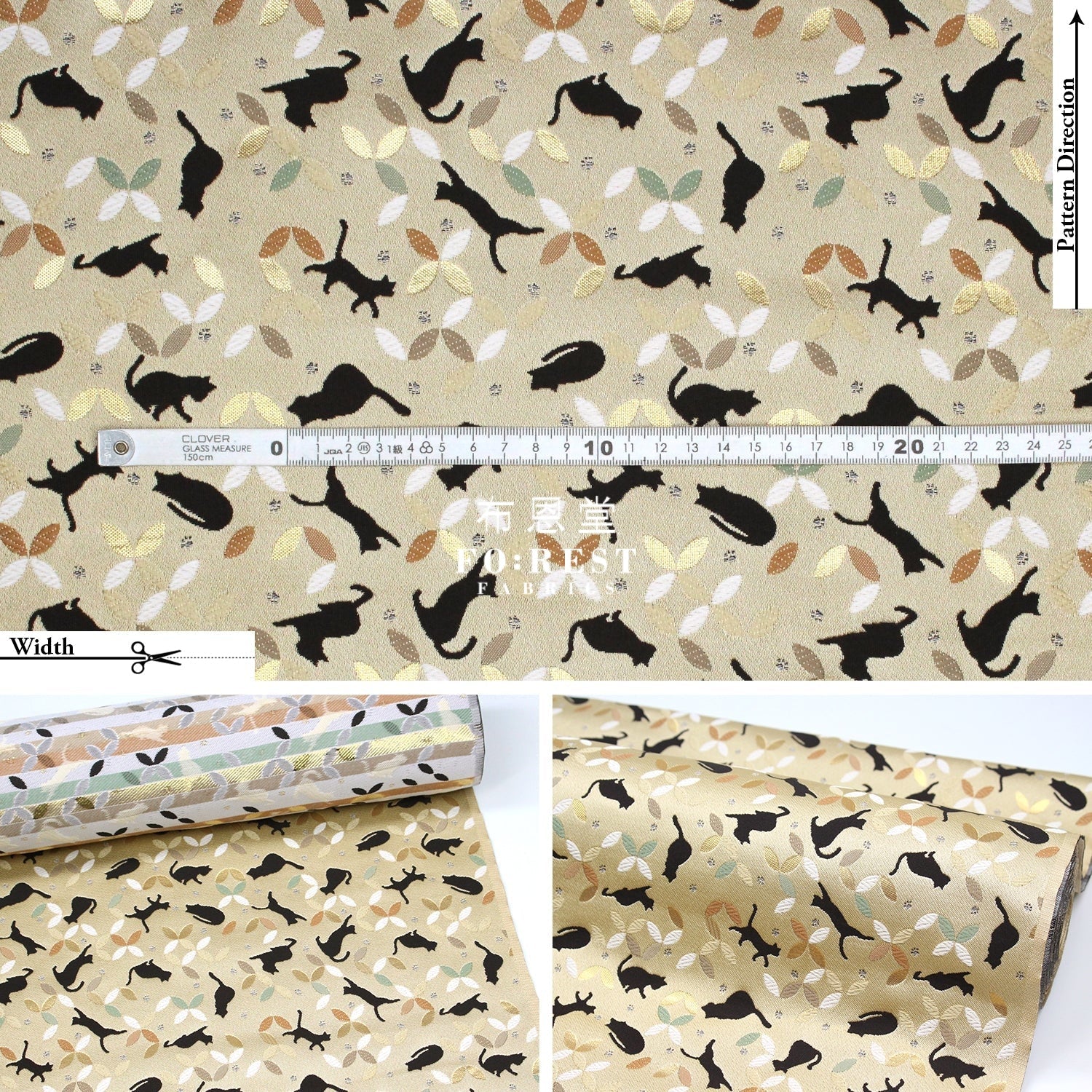 Gold Brocade - Shippo Cats fabric Gold - FO:REST Fabric 布恩堂Liberty fabrictana lawnjapanese fabricykk zipper